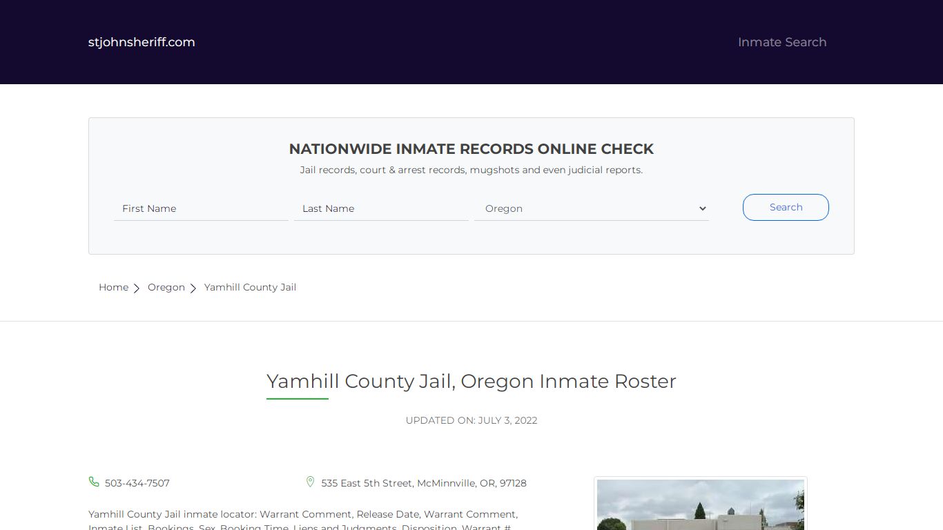 Yamhill County Jail, Oregon Inmate Roster